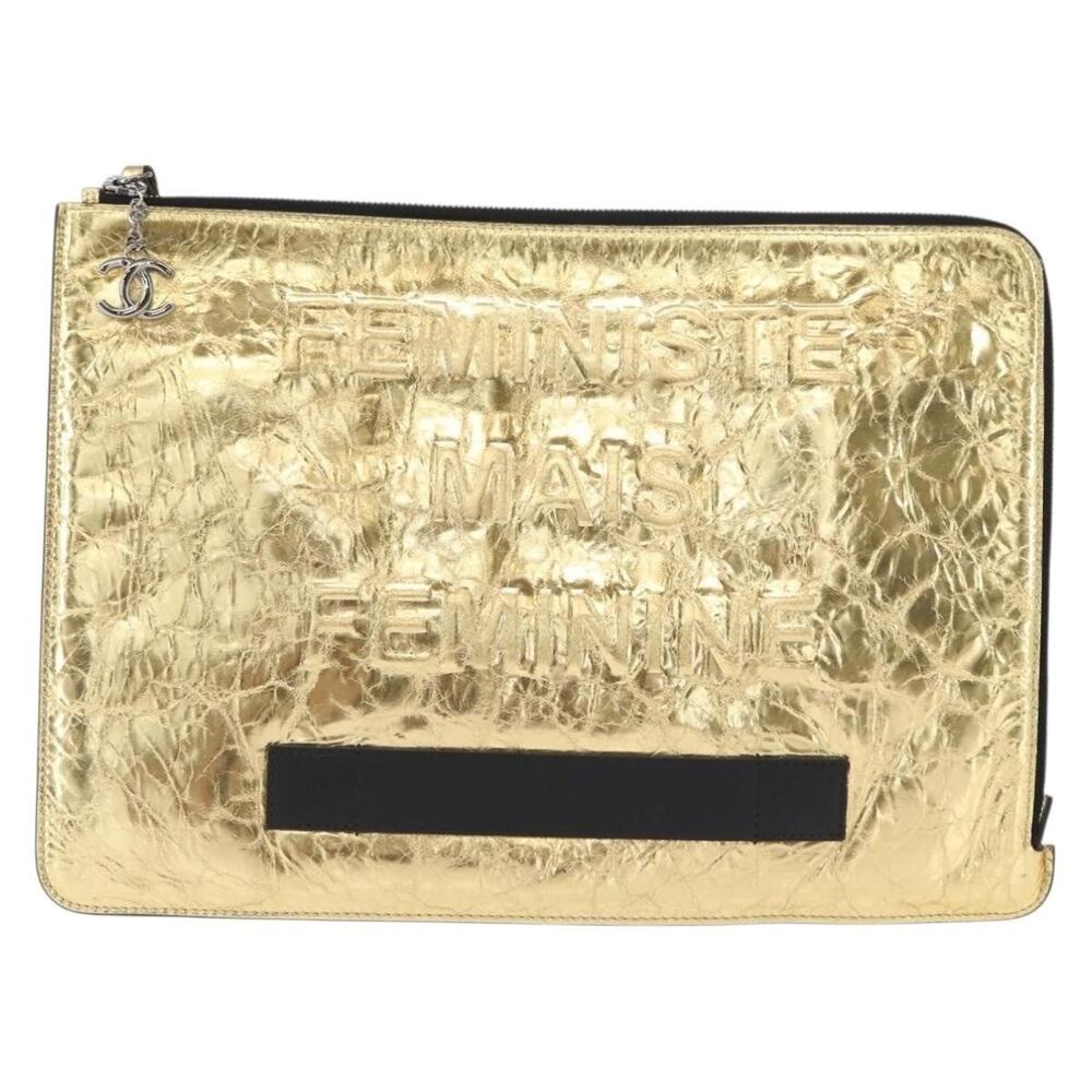 Chanel Leather Clutch Bag Gold